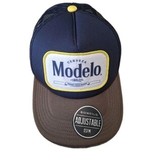 Modelo Hat  Mens One Size  Snap Back Blue & Brown Mesh Trucker Beer Patch Cap